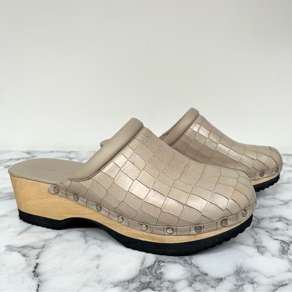 M Gemi Clogs Greta Croco Printed Leather Stone Woman’s Size 41 U.S 10 - Picture 1 of 14